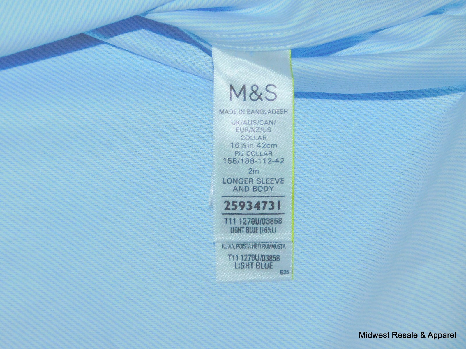 M&S Light Blue Regular Fit Long Sleeve Button Front Dress Shirt Mens Large Tall