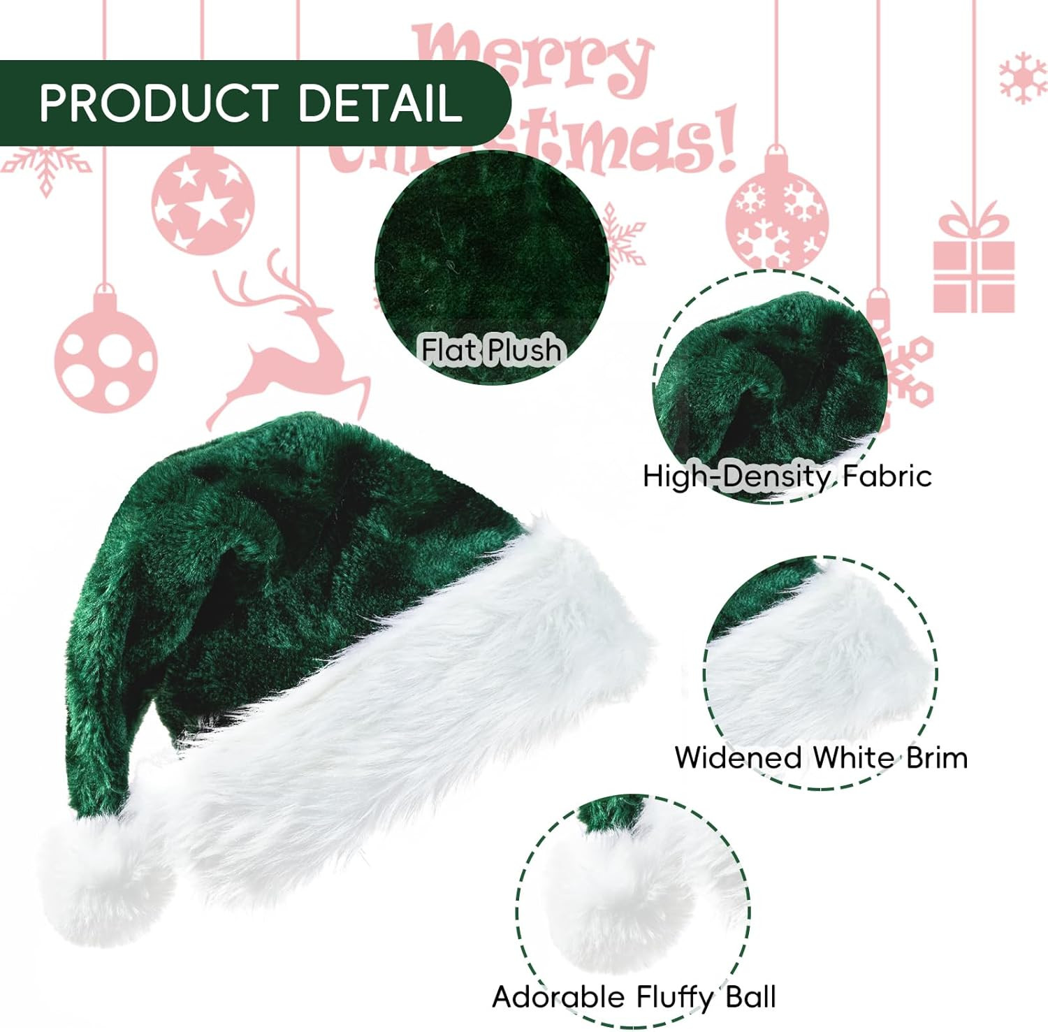 Christmas Santa Hat for Adults, Velvet Hats Plush Green
