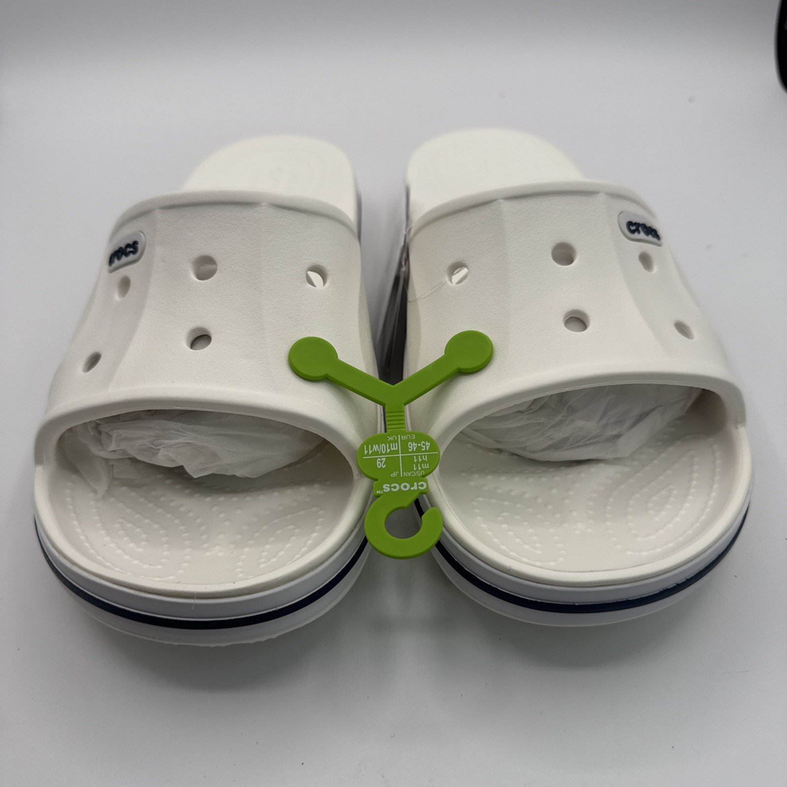 CROCS 205392-126 Unisex-Adults Bayaband Slides in White/Navy – M 8 / W 10