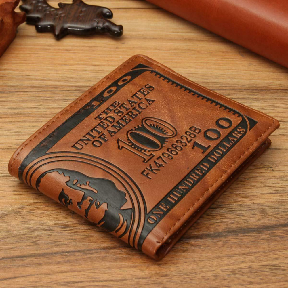 Men’s 100 Dollar Pattern Bifold Wallet Cash Coin Bank Card Pu Leather Wallet