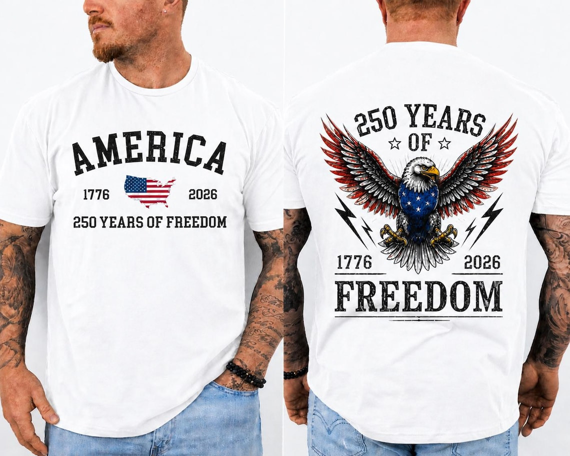 America 250th Anniversary 2 Sides Shirt Bald Eagle Patriotic USA 1776-2026 Tee