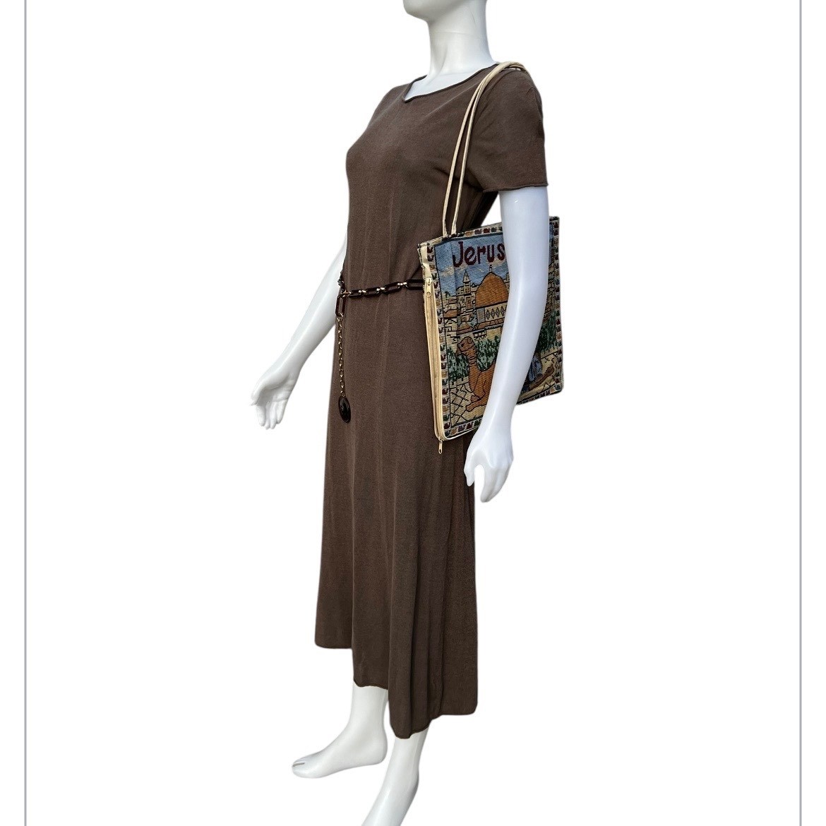 Zara Knit Midi T-shirt Dress Rolled edges Cotton Brown Lagenlook Granola Girl S