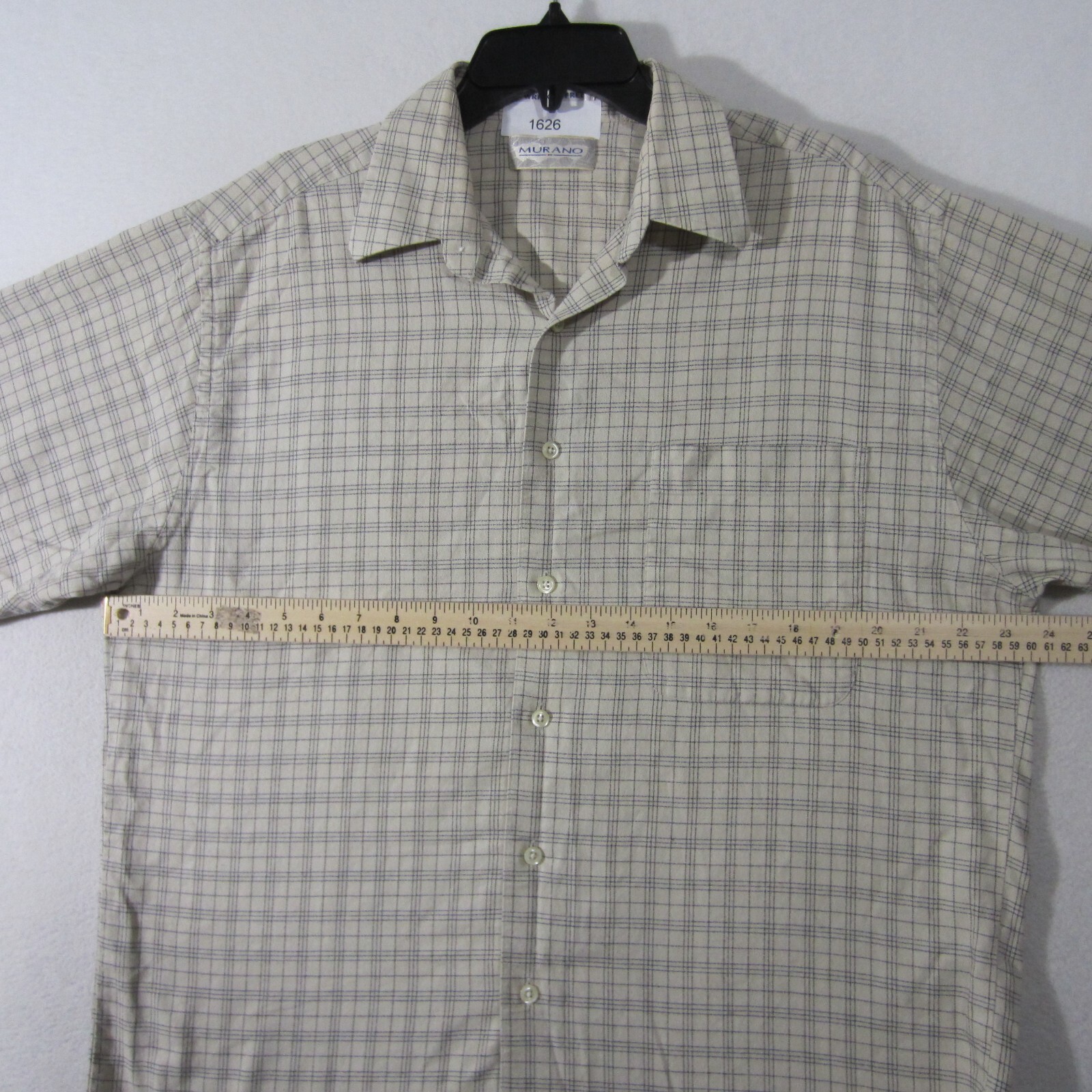 Murano Shirt Mens Beige White Blue Button Up Short Sleeve Casual Men 1626