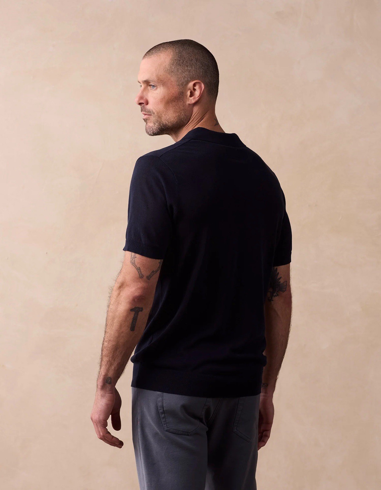 Normal Brand Summer Linen Blend Polo Navy Blue Size Medium