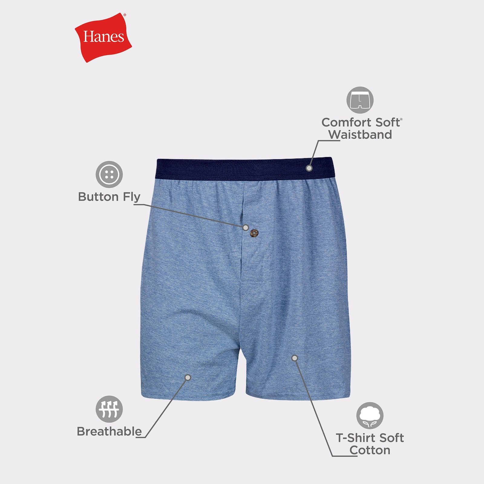 Hanes 6-Pack Knit Boxers Mens Wicking Cool Comfort Soft Flex Waist Tagfree S-2XL