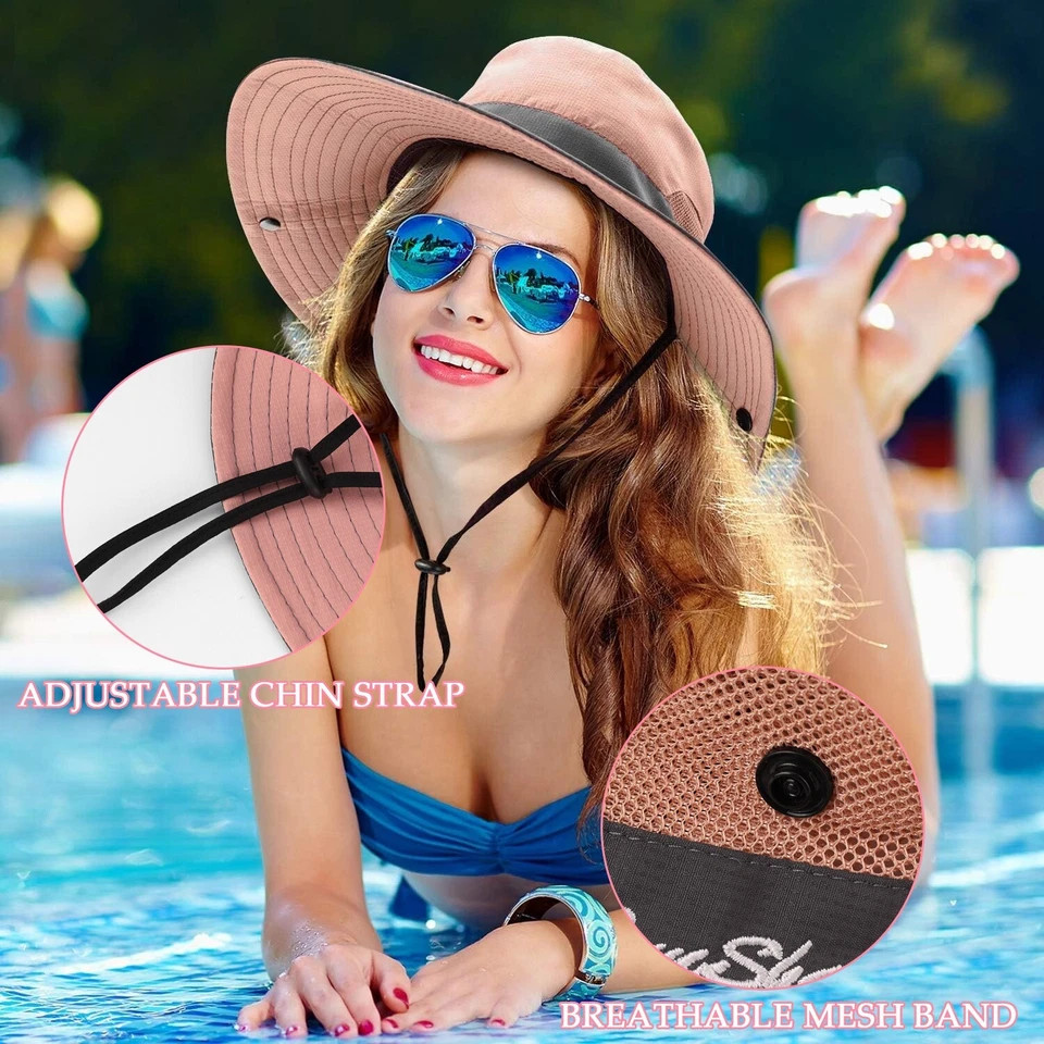 Women’s Summer Bucket Hat Travel Boonie Ponytail Wide Brim Sun UV Protection Cap