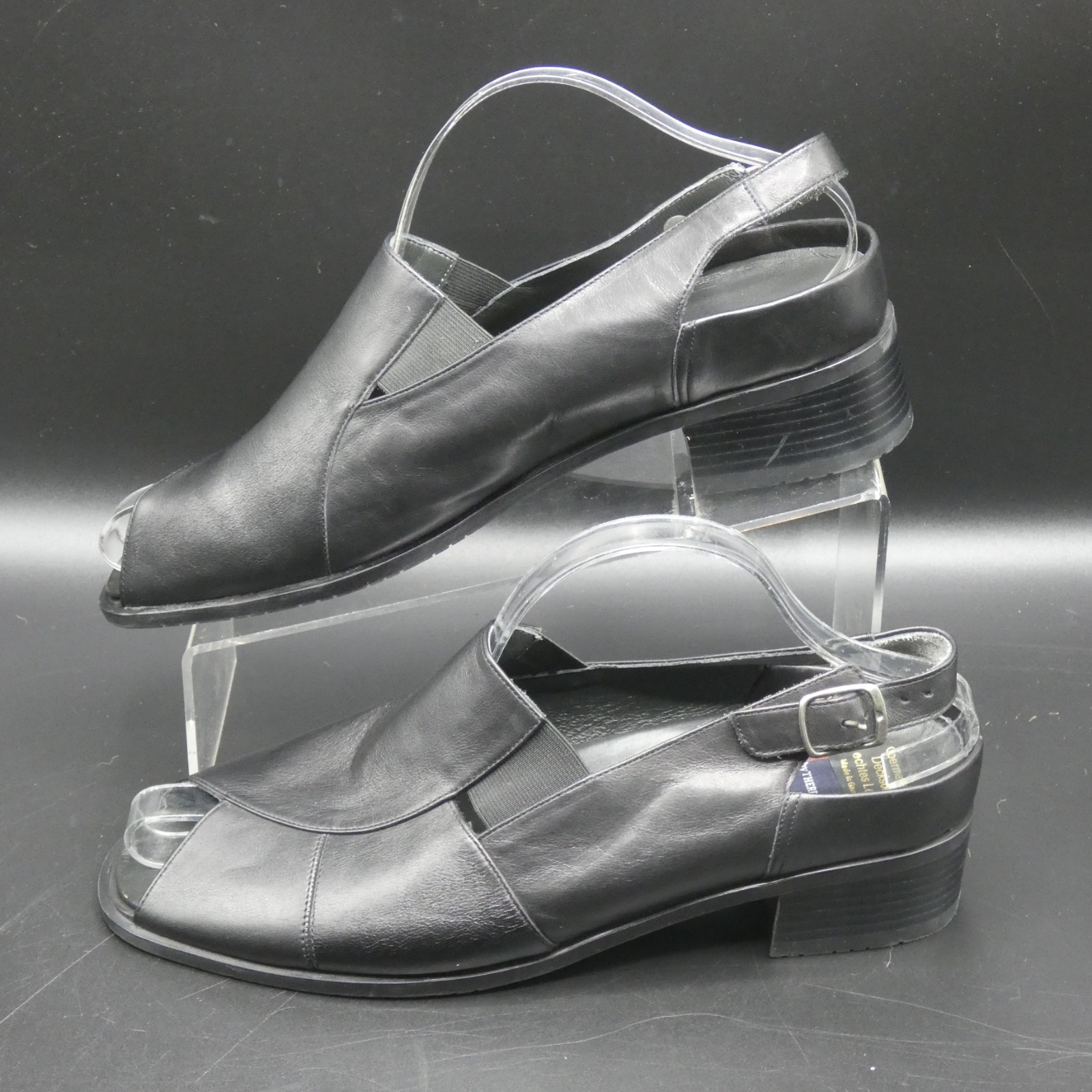 Theresia M Celeste Black Leather Slingback Open Toe Pump Sandals Size UK 8 US 10