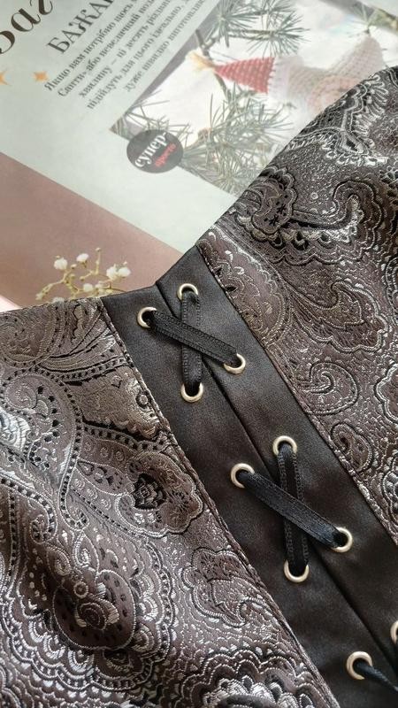 Orsay Black Silver Paisley Strapless Corset Bustier Top Lace-Up Boned Zipper