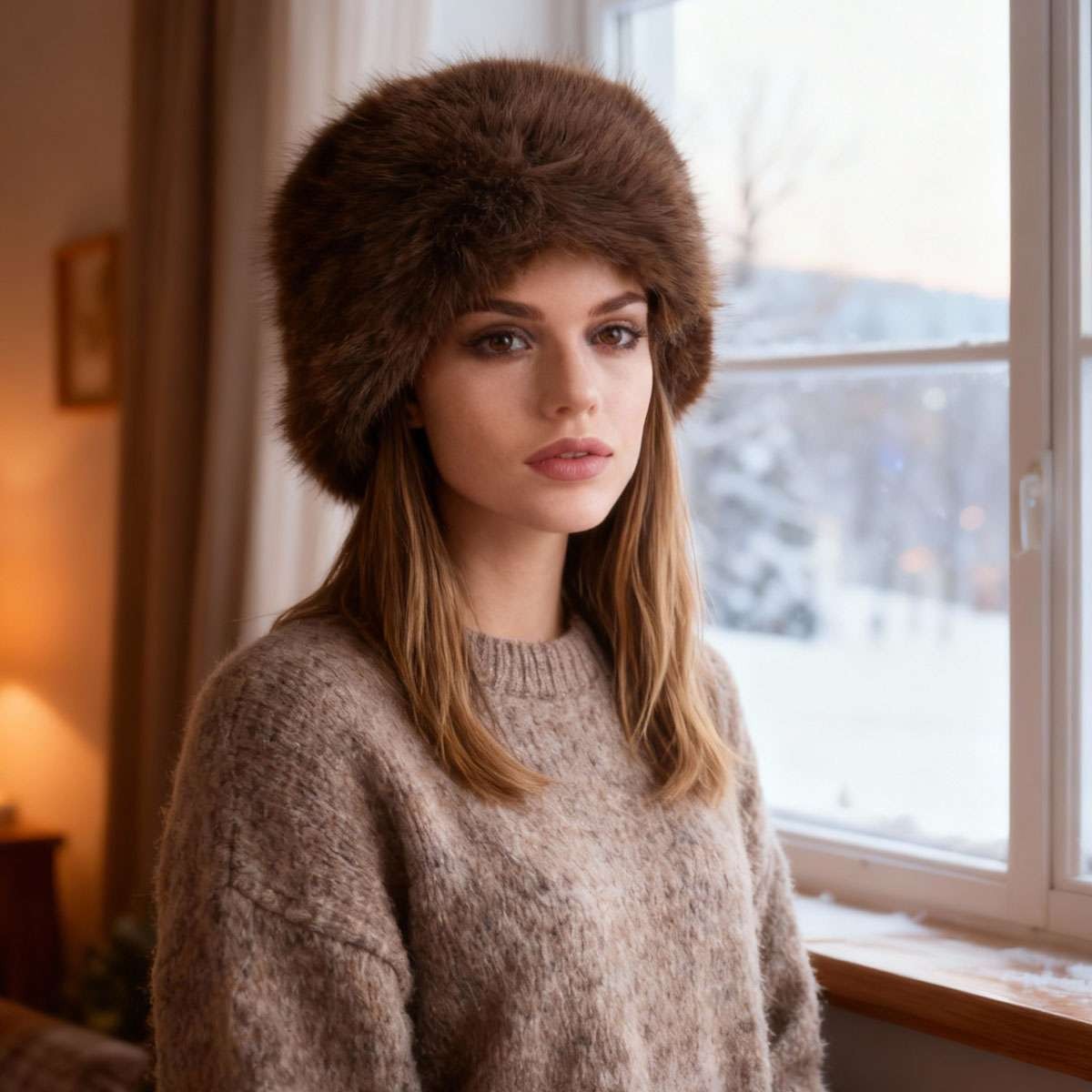 Women Faux Fur Bucket Hat Fishing Cap Fluffy Plush Winter Warm Cute Soft Solid