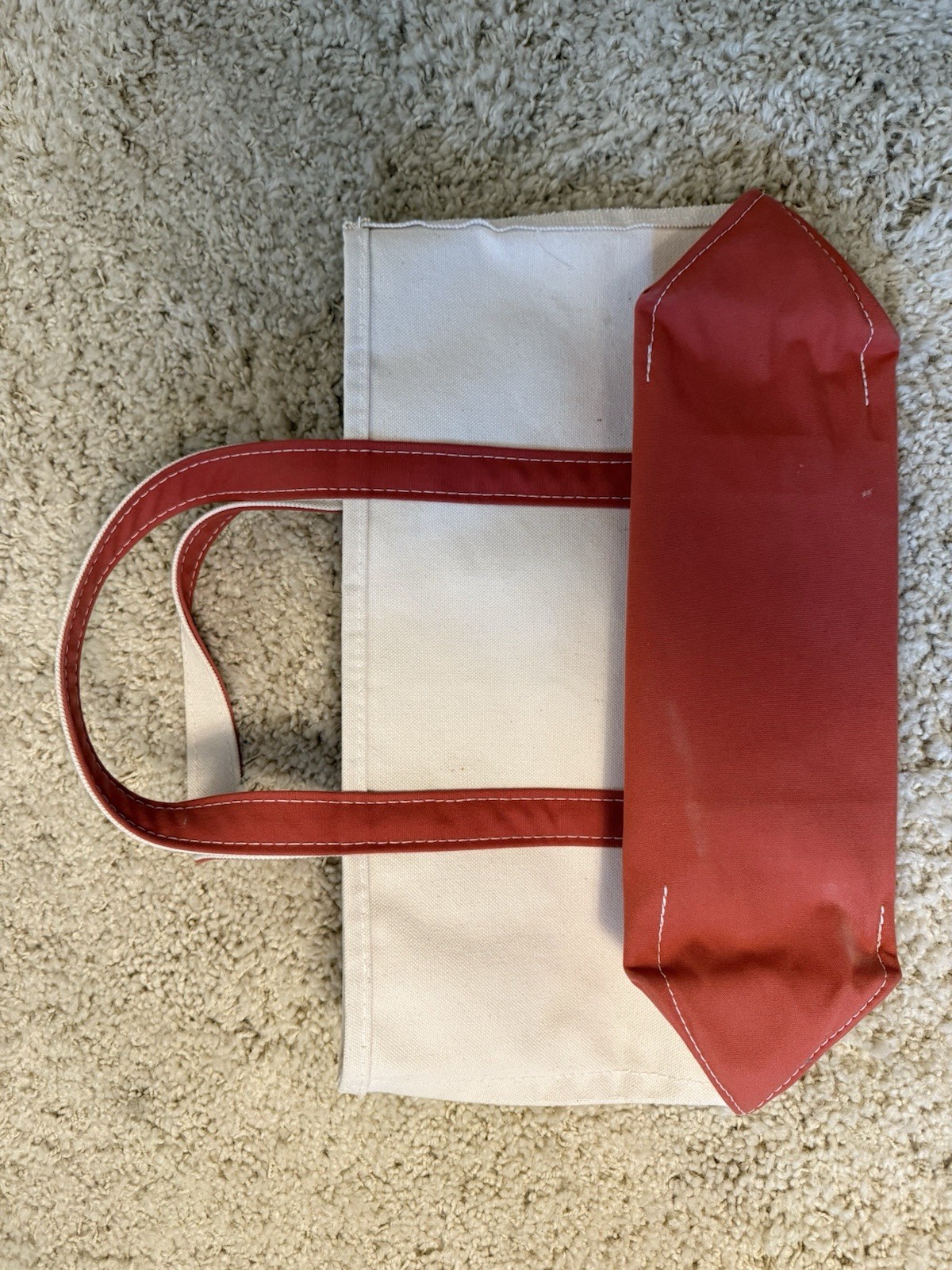 L.L.Bean Women’s Tote Bag White/Red Solid Open Top Double Handles Monogram