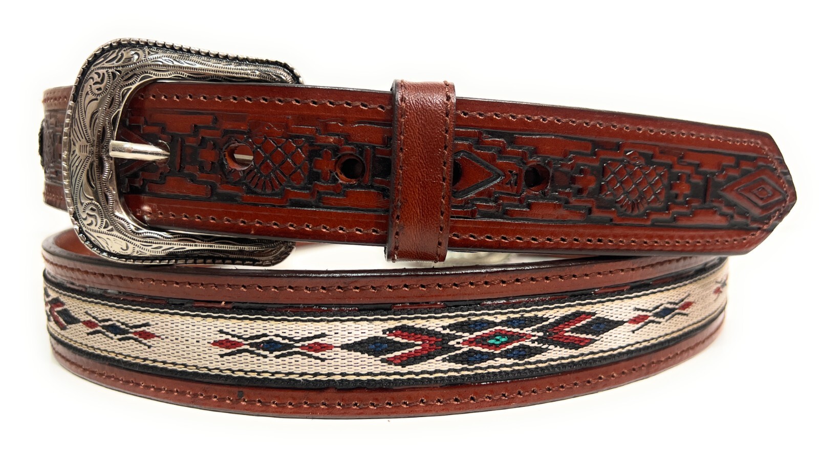 MEN’S WESTERN LEATHER BELT. SADDLE HORSE SOUTHWESTERN STYLE COWBOY RODEO BELT