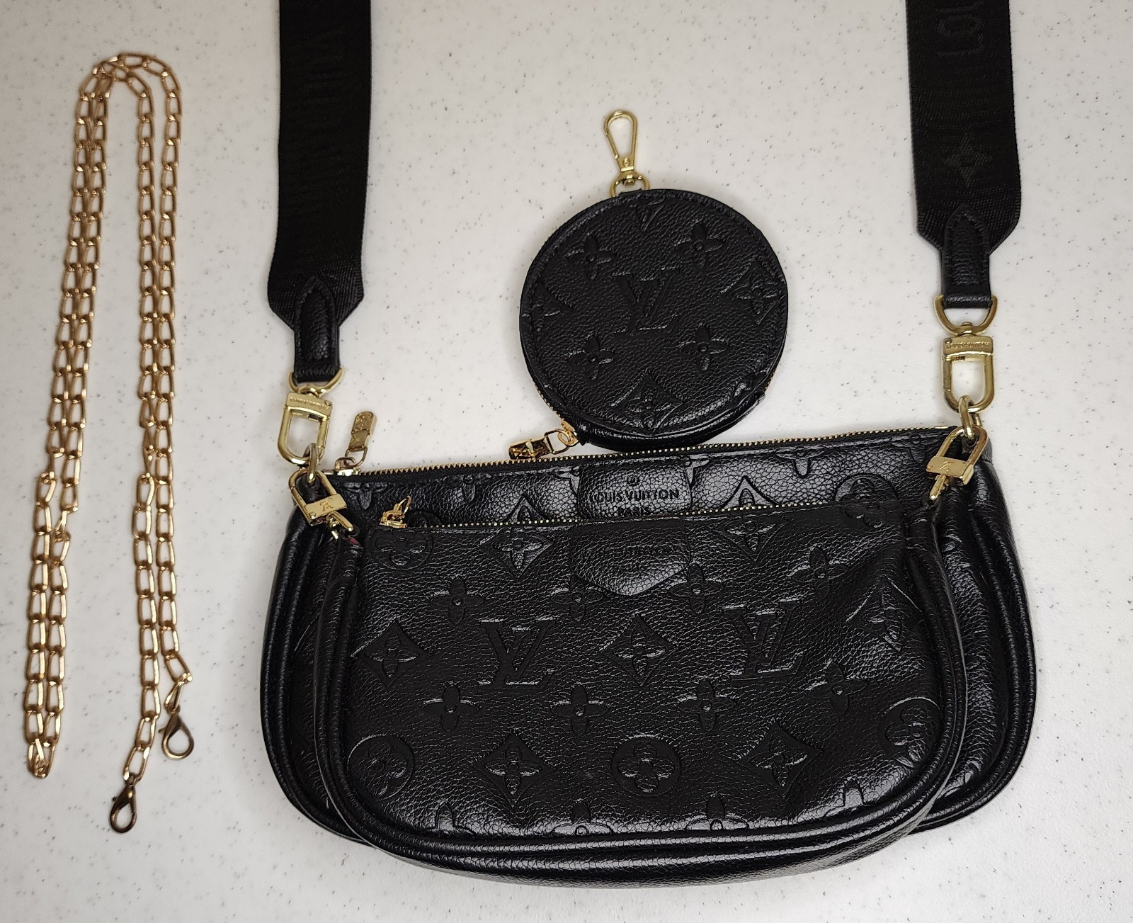 Louis Vuitton Multi Pochette Shoulder Bag Black Leather
