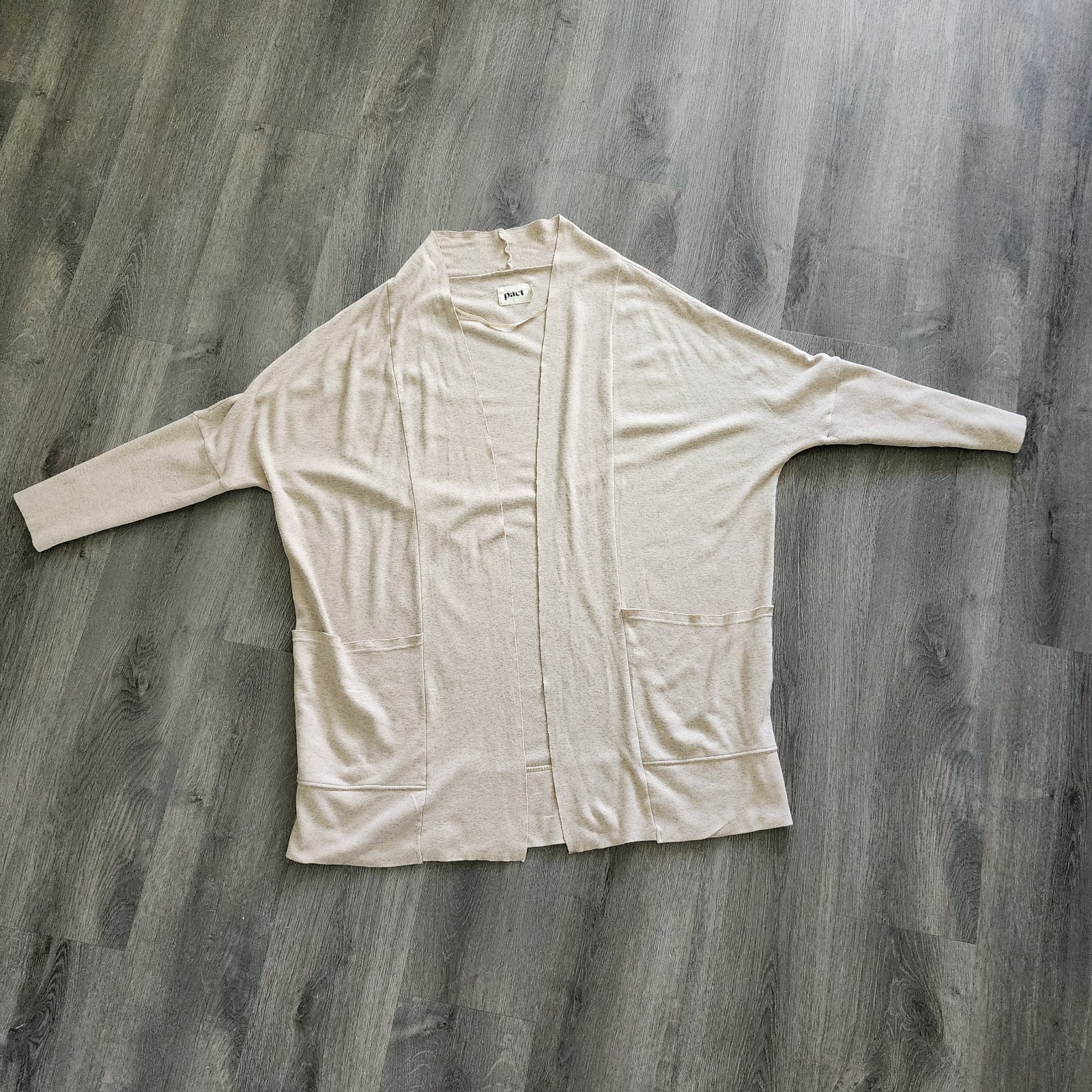 Pact Organic Cotton Open Front Cardigan L/XL Tan Pockets Coastal Lounge Capsule