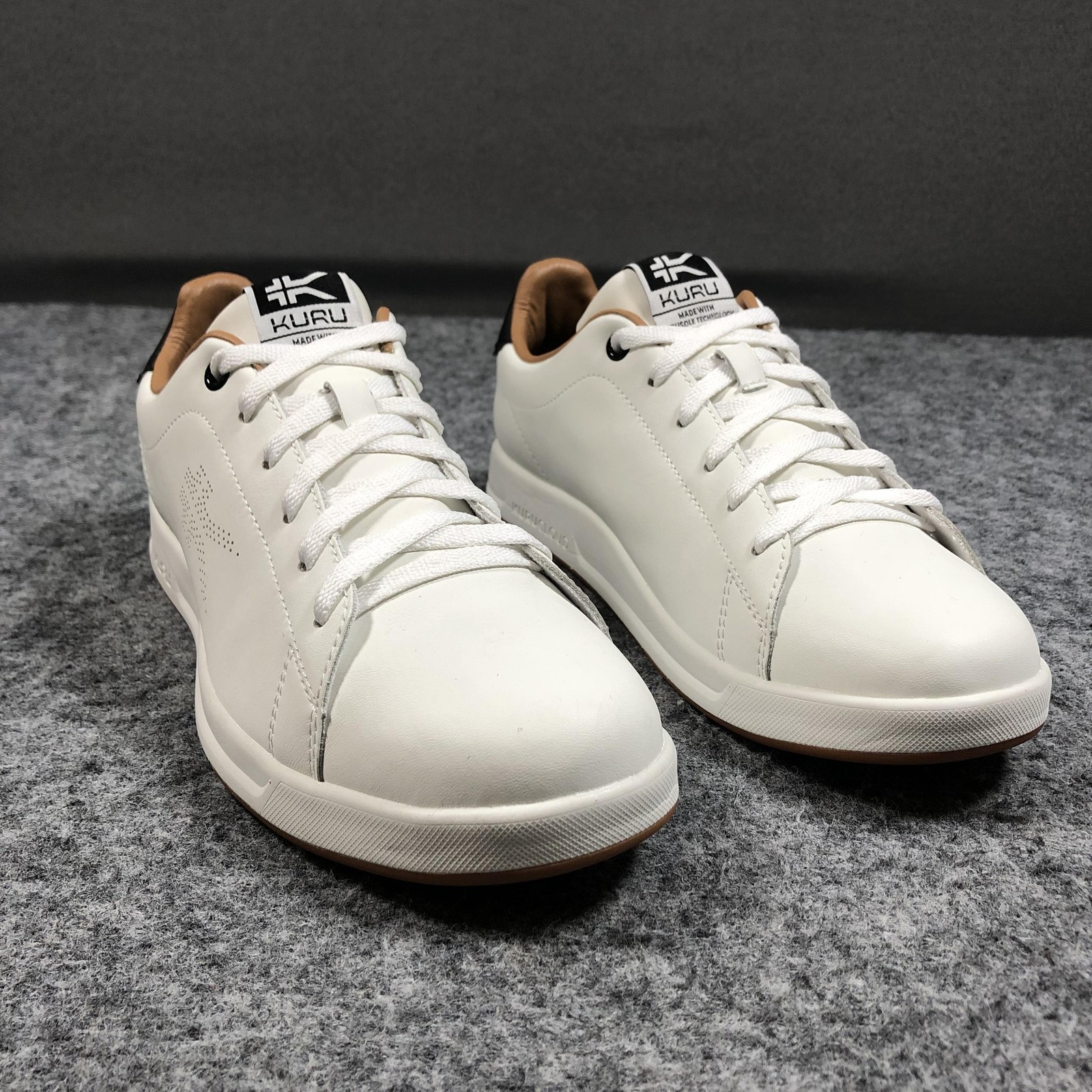 KURU Shoes Mens Size 7.5 White Leather Low Top Lace Up Casual Comfort Sneakers