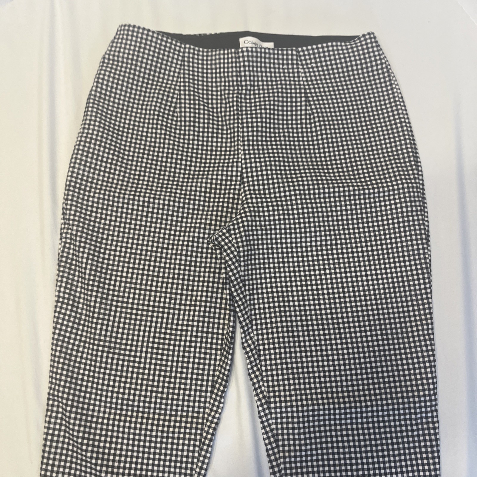 Calvin Klein Womens Pants Size 4 Black White Checker Stretch Career Slim Fit