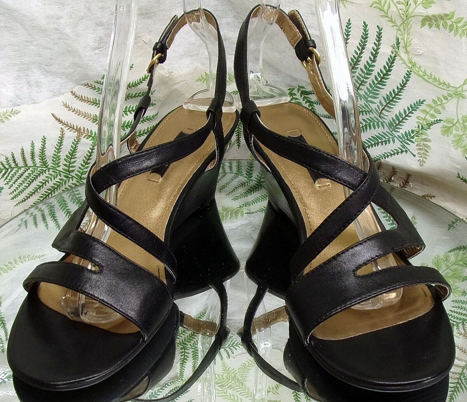 ECCO BLACK LEATHER SLINGBBACK OPEN TOE SANDALS HEELS SHOES WOMENS SZ 9 9.5 EU 40