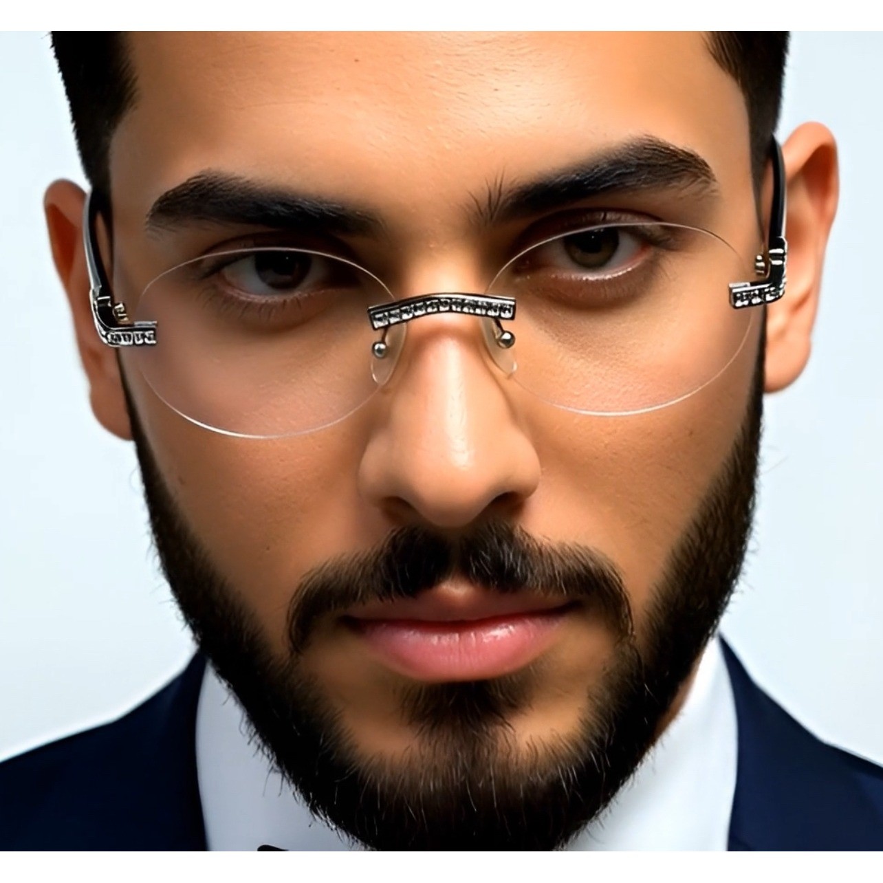 Rhinestone Rimless Round Sunglasses Fashion Clear Lens Glasses Hip Hop 80’s 90’s