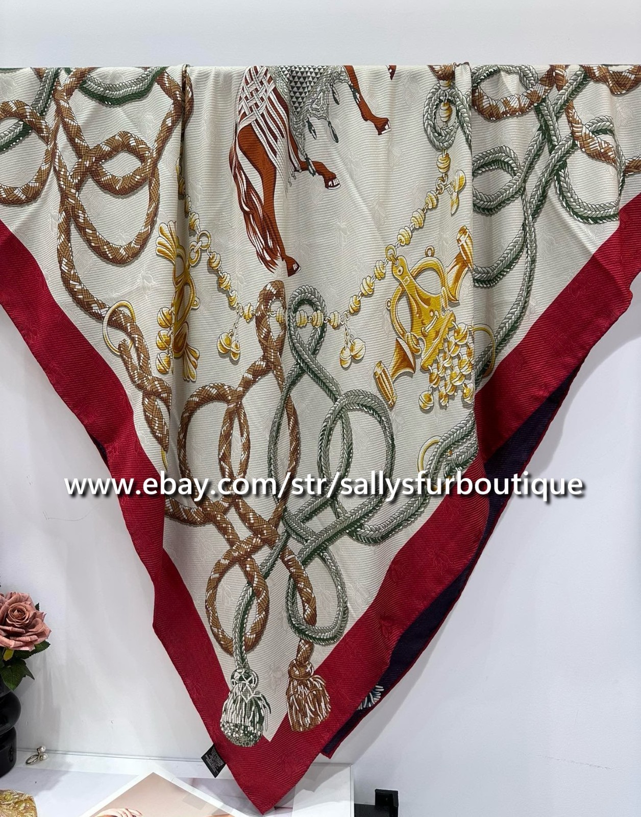 Quality Cashmere & Silk Jacquard Horse Print Double Face Shawl Scarf 53″