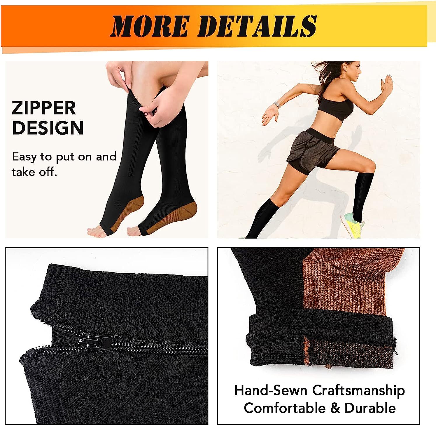 Zipper Compression Socks Stockings Women Men Knee High Socks 20-30 mmHG Open