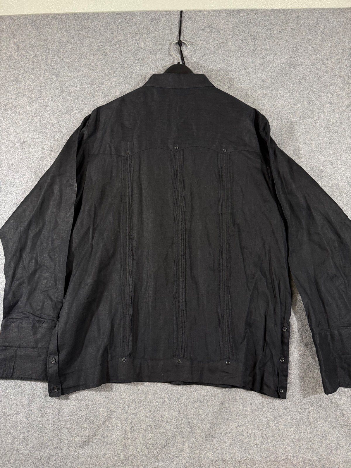Mojito Signature Co. Guayabera Wedding Shirt Mens XL Black Linen French Cuffs