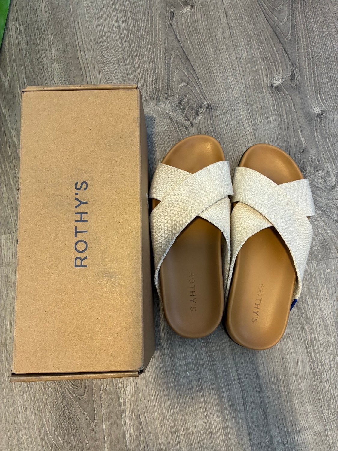 Rothy’s The Weekend Slide Sandals Women’s Size 7.5 Oat Hemp Cross Strap 198-002