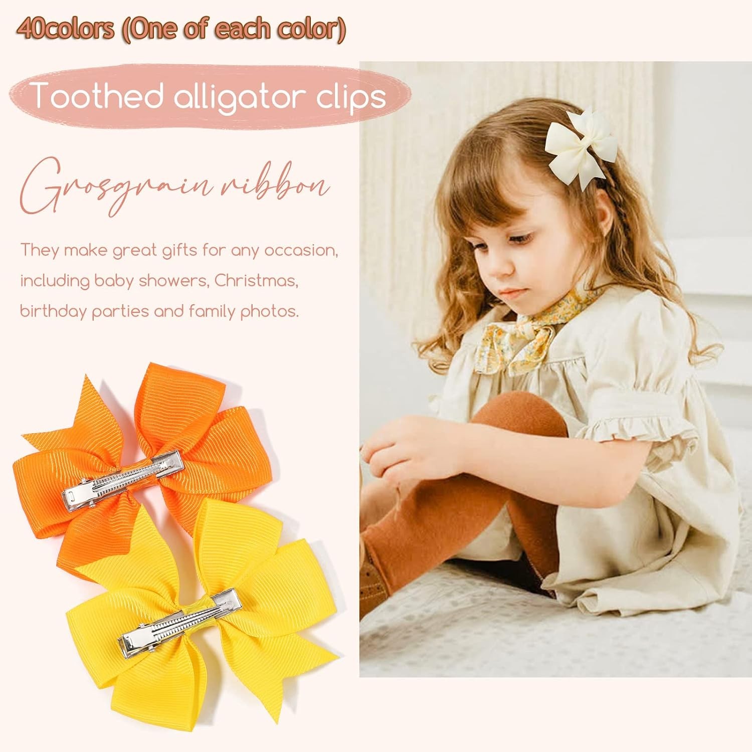 40PCS 3 Inch Hair Bows for Girls Grosgrain Ribbon Toddler Accessories with