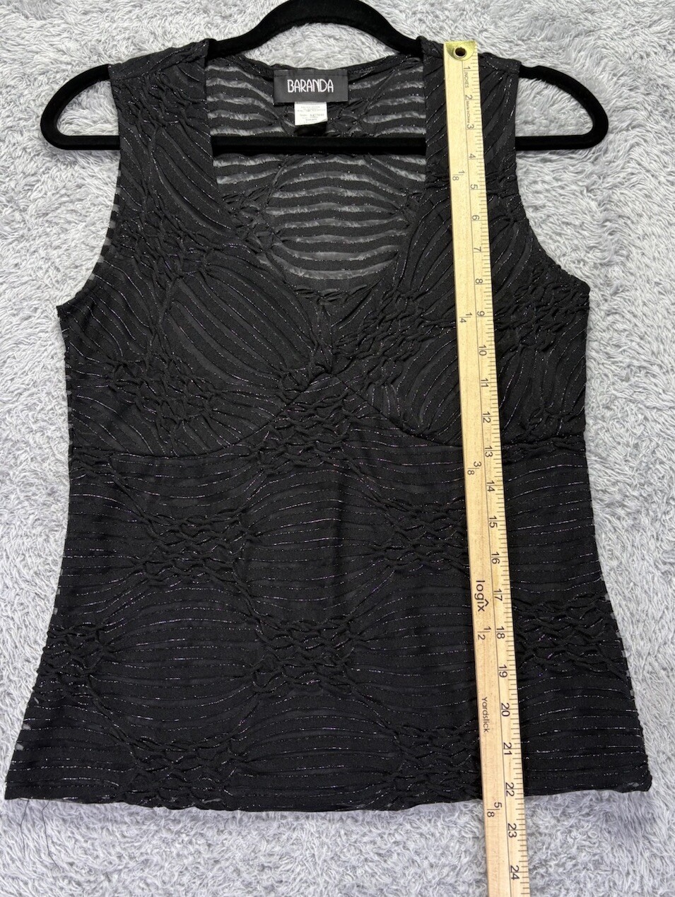 Vintage Baranda Y2K Black Tank Top Sheer Small Glitter Low Cut 90’s Babydoll