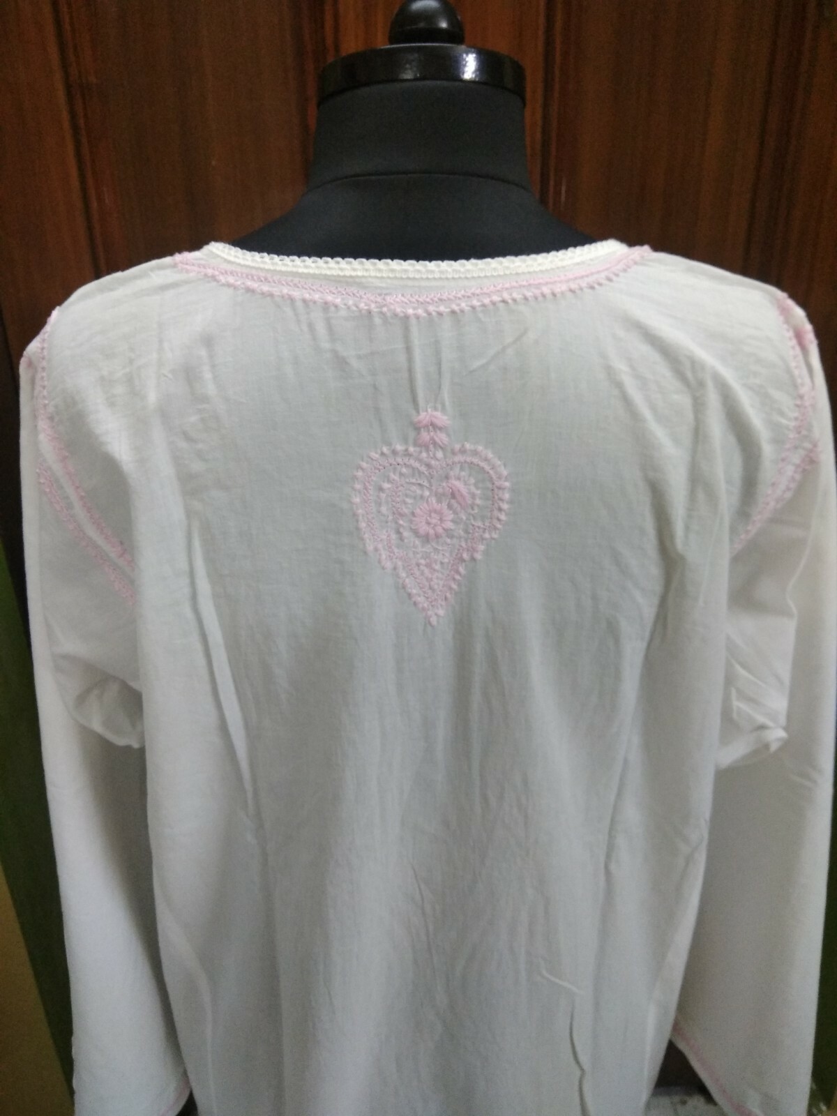 WOMEN MAXI TUNIC 5XL 52″ HANDMADE CHIKAN EMBROIDERY KURTI 100% COTTON ETHNIC TOP