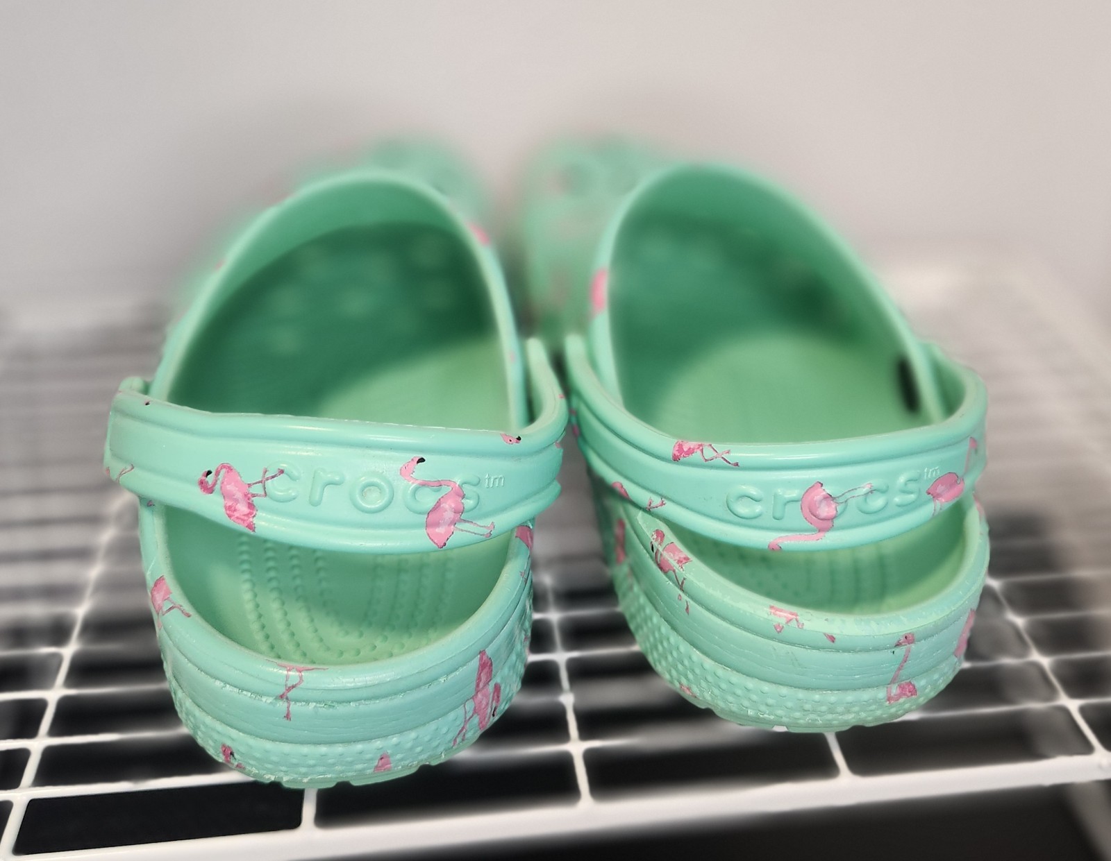 Crocs Classic Clogs Green Blue With Pink Flamingos Size W8 M6