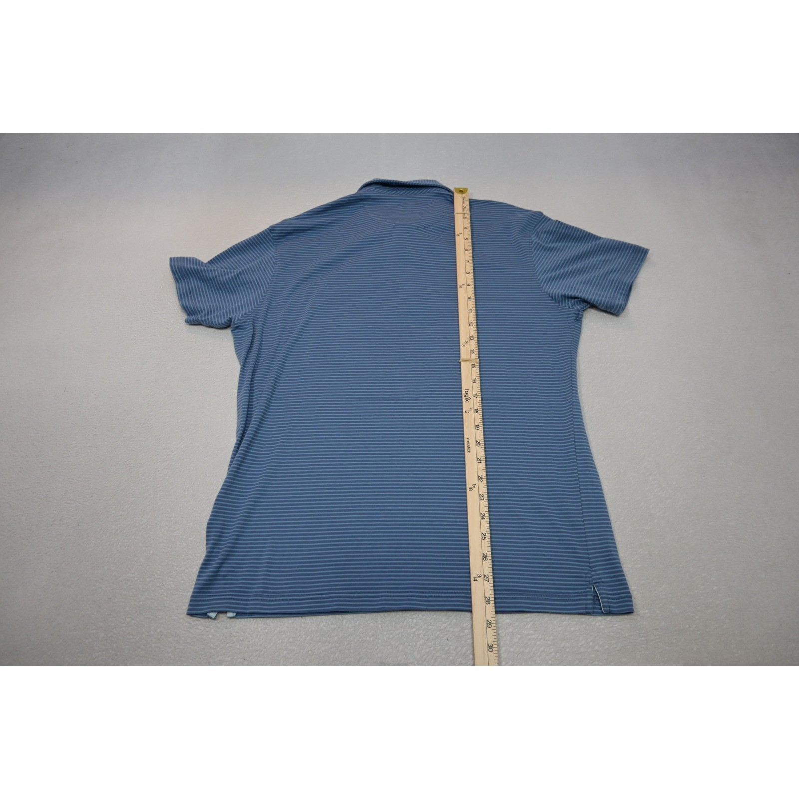 Fish Hippie Co Polo Shirt Mens Medium Blue Striped Pima Cotton Stretch Excellent