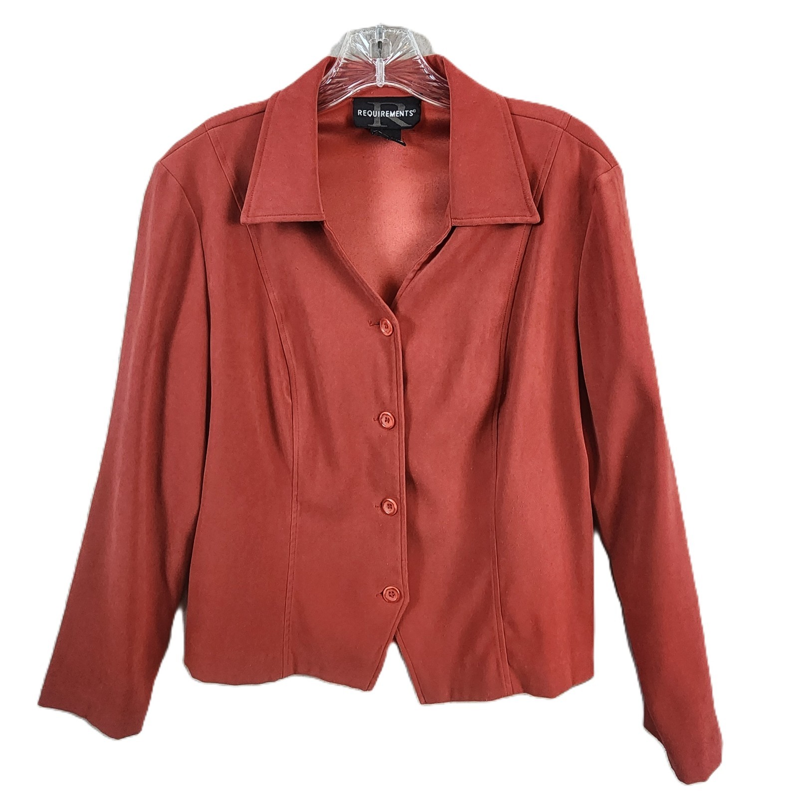 Requirements Button Front Blazer Women Medium Rust Brown Polyester Spandex