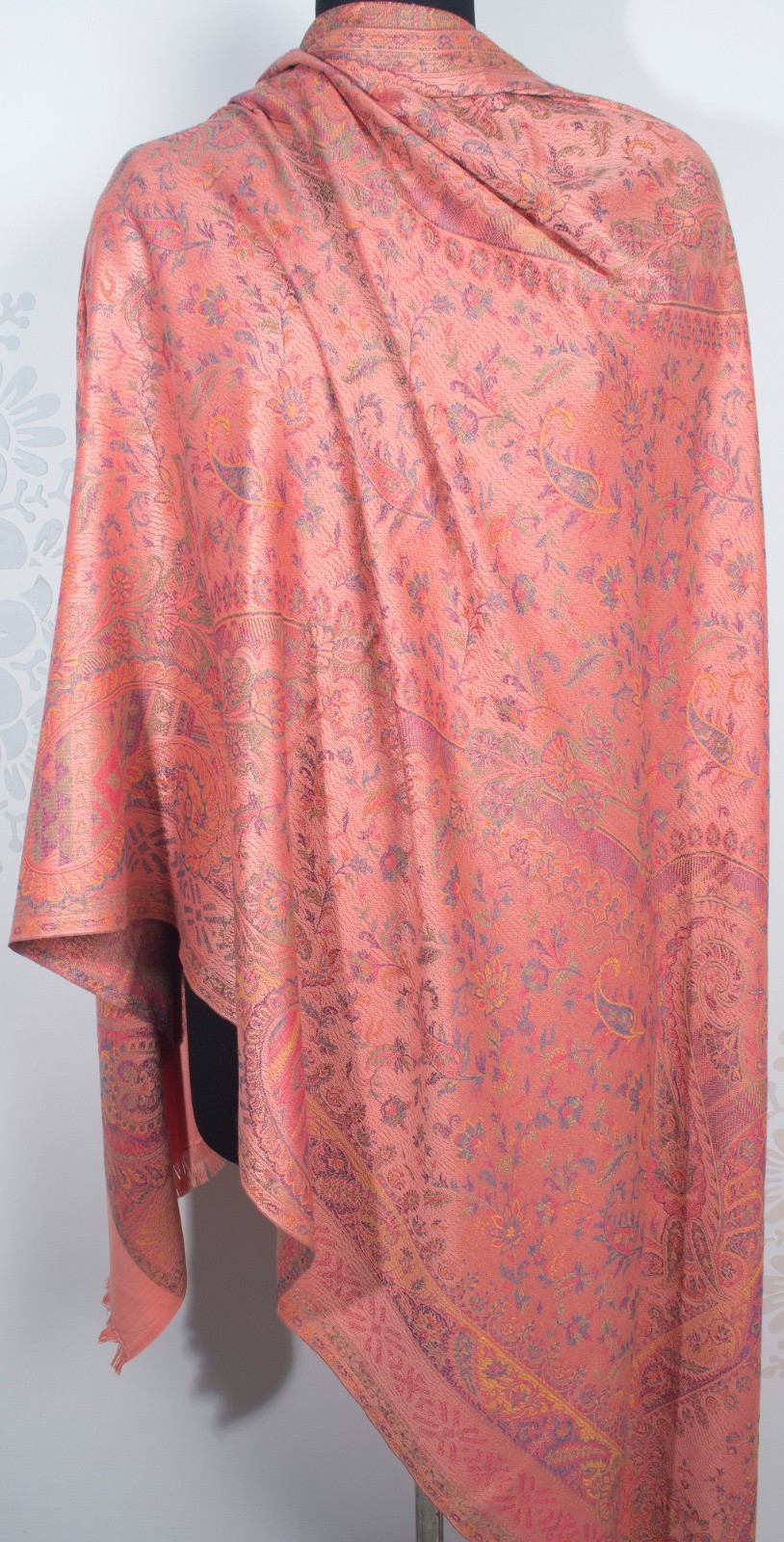PEACH Large Floral Jacquard Shawl Soft Warm Cashmere Blend All Seasons Wrap