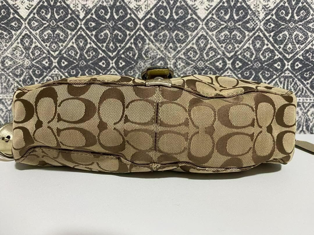 COACH Signature Monogram Canvas Leather Crossbody Shoulder Bag Brown 31cm W Auth