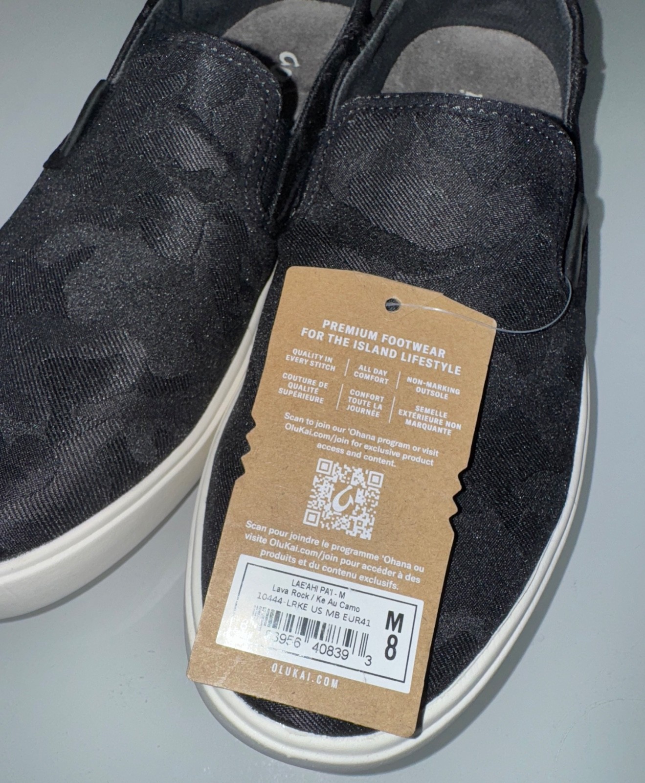New Mens OluKai Lae’Ahi Pa’i Slip On Shoes Lava Rock / Ke Au Camo Black Sz 8