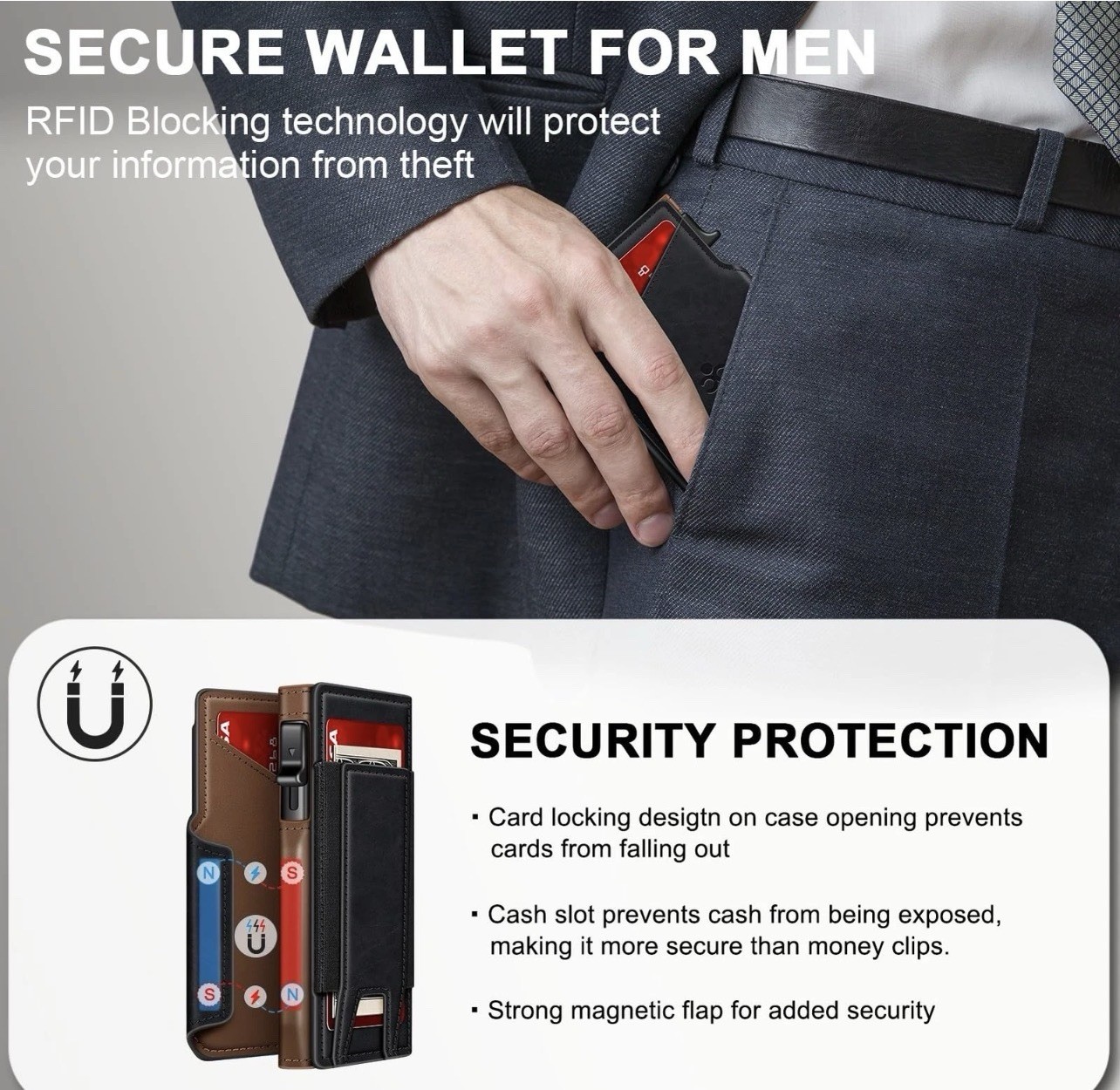 Wallet for men Smart Pop Up RFIDBlocking Slim MetalCard Holder withID Window