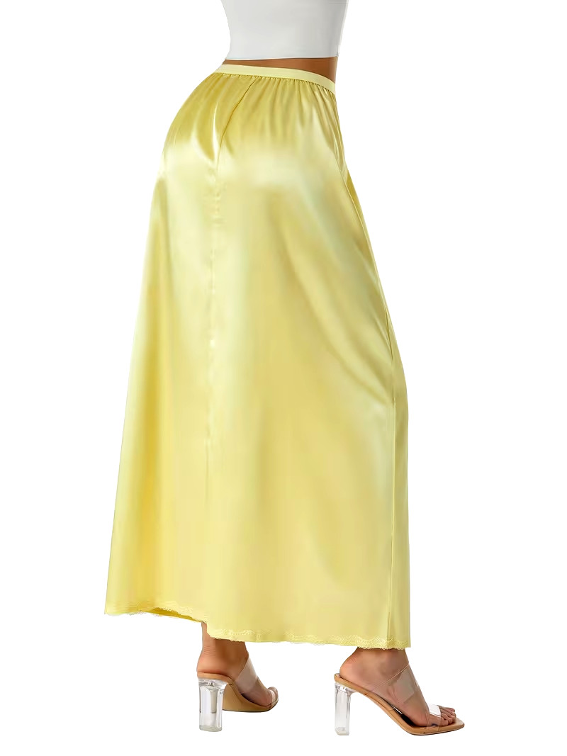 New Gorgeous Feminine Yellow Satin Lace Hem Long Half Slip Plus 2X NEW