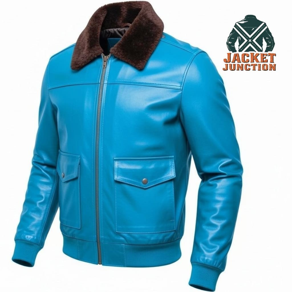 Men’s Lambskin Leather Bomber Jacket Faux Fur Collar Aviator Pilot Coat