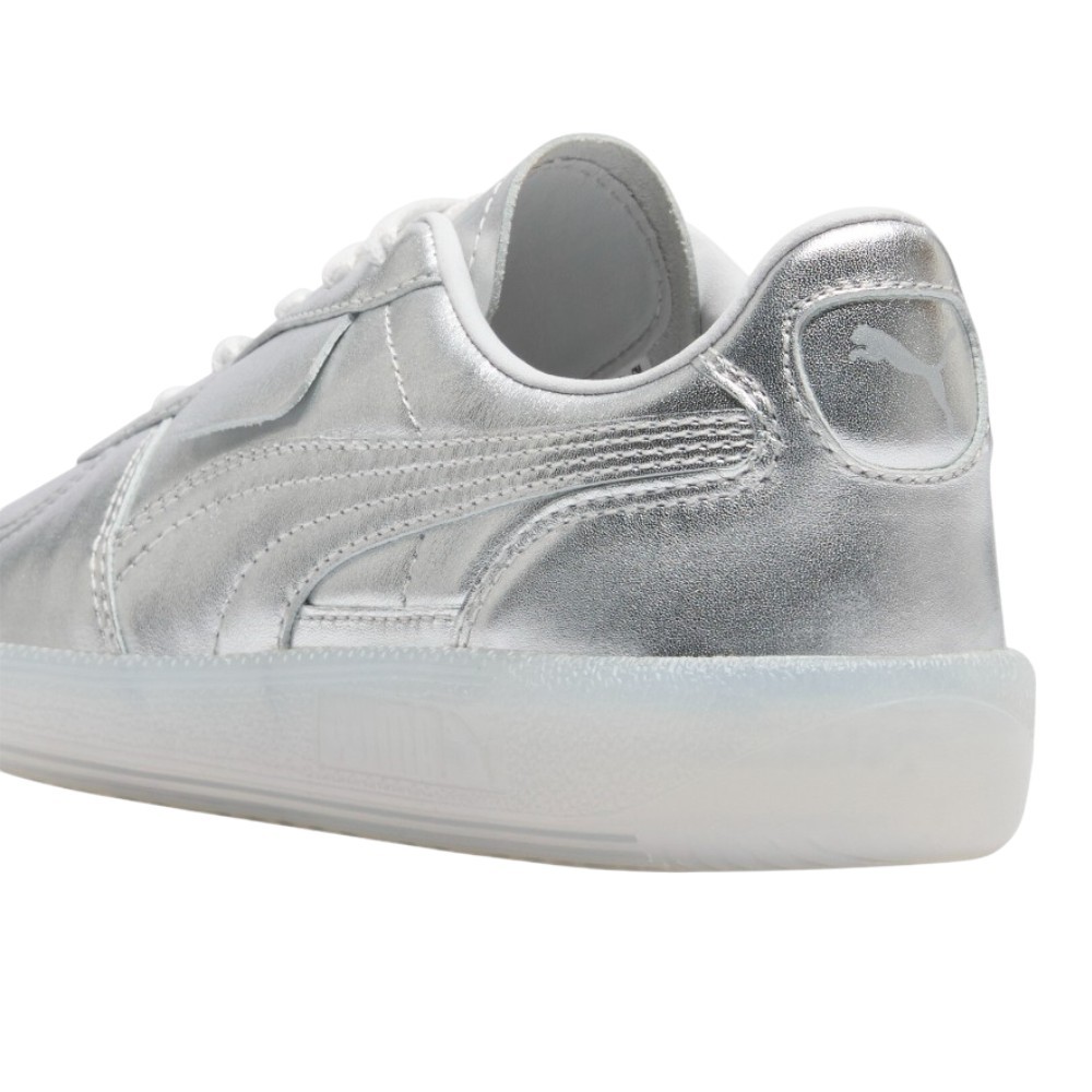 PUMA Palermo Chrome Lace Up Youth Girls Silver Sneakers Casual Shoes 40132501