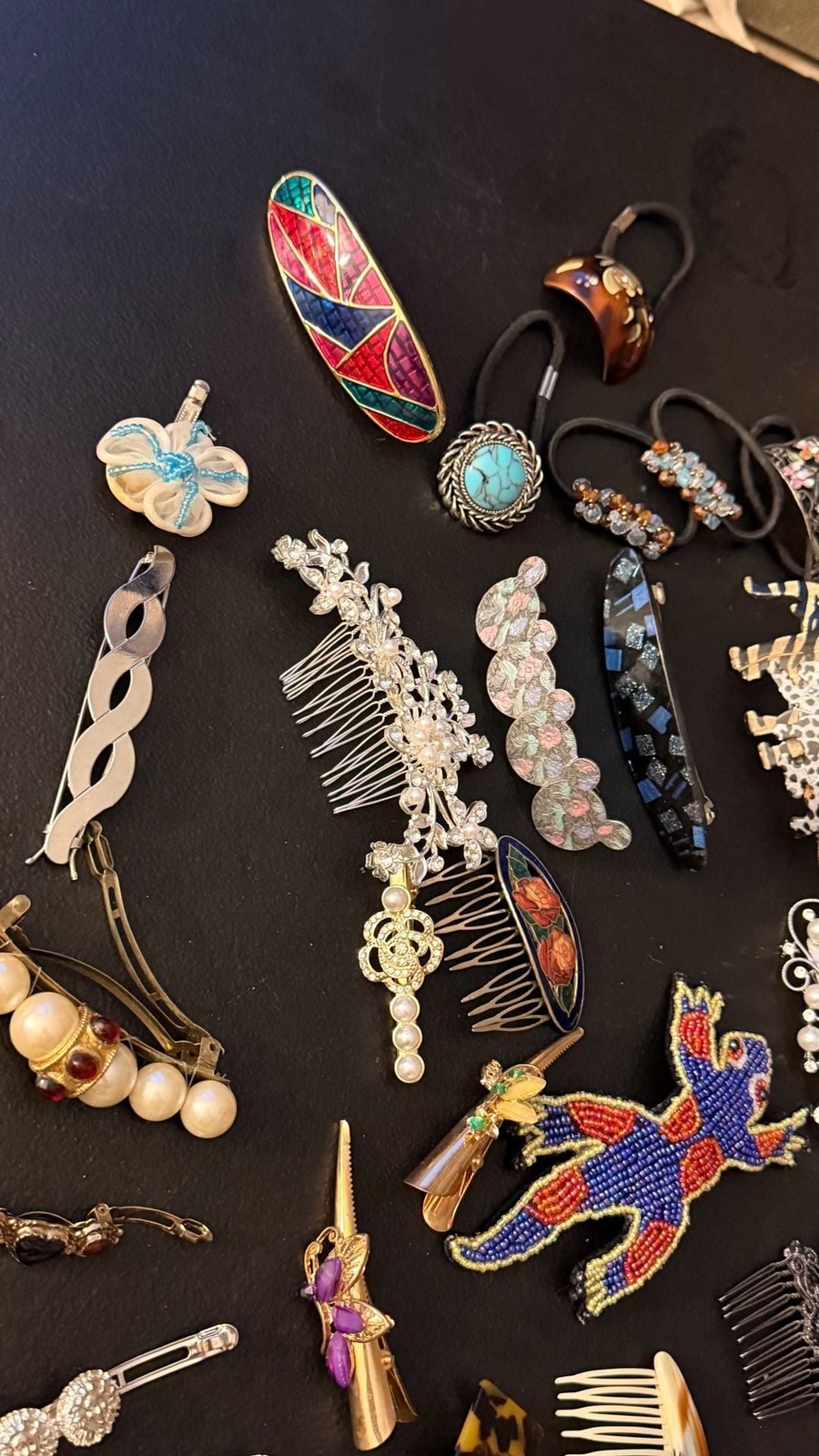 Vintage Assorted Costume Hair Accessories Lot Including Barrettes, Combs, and Ha