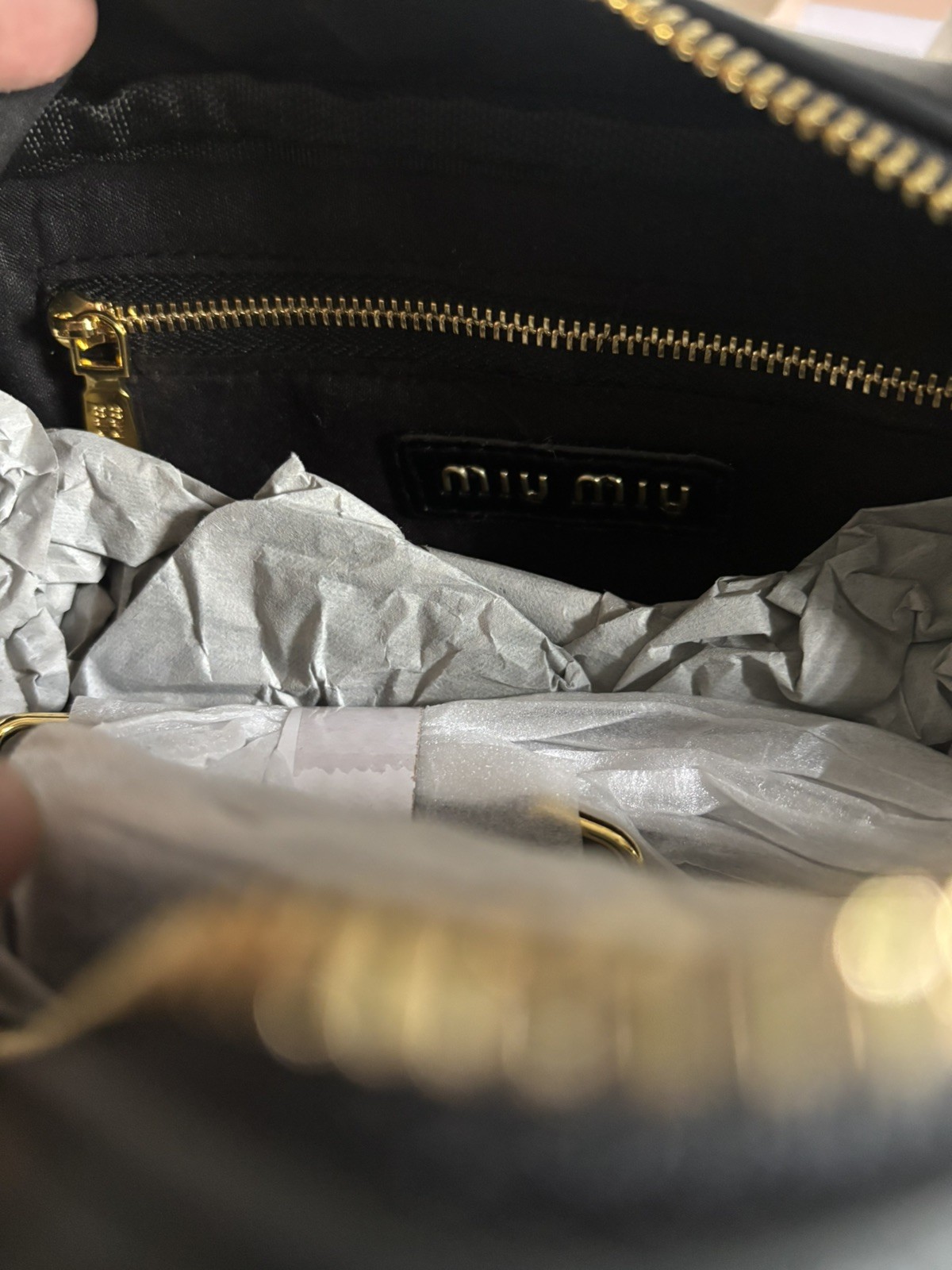 Miu Miu Black Quilted Mini Crossbody Top Handle Zip Bag, Gold HW, Charm