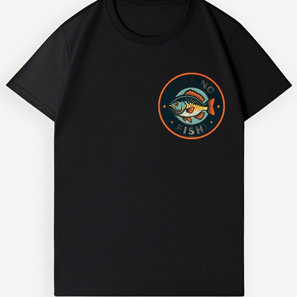 Fear No Fish Retro Sunfish Circle Print Angler Gift Casual Fishing Tee Shirt