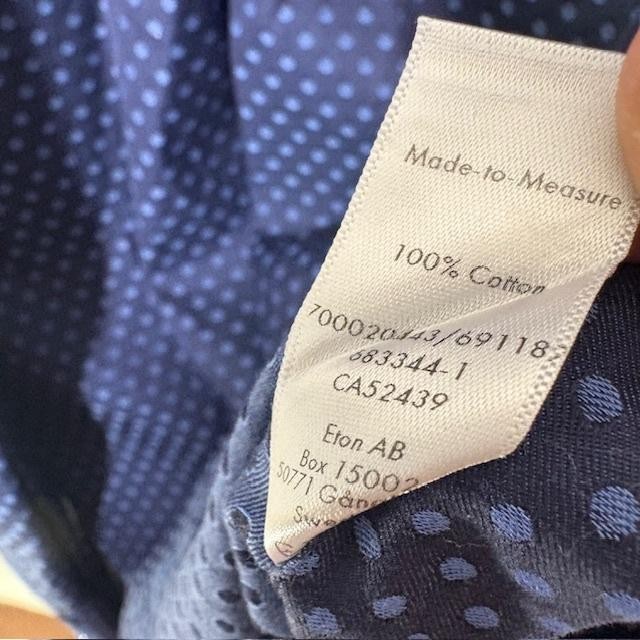 Eton Shirt Mens 2XL Blue Polka Dot Made To Measure 100% Cotton Long Sleeve Dress