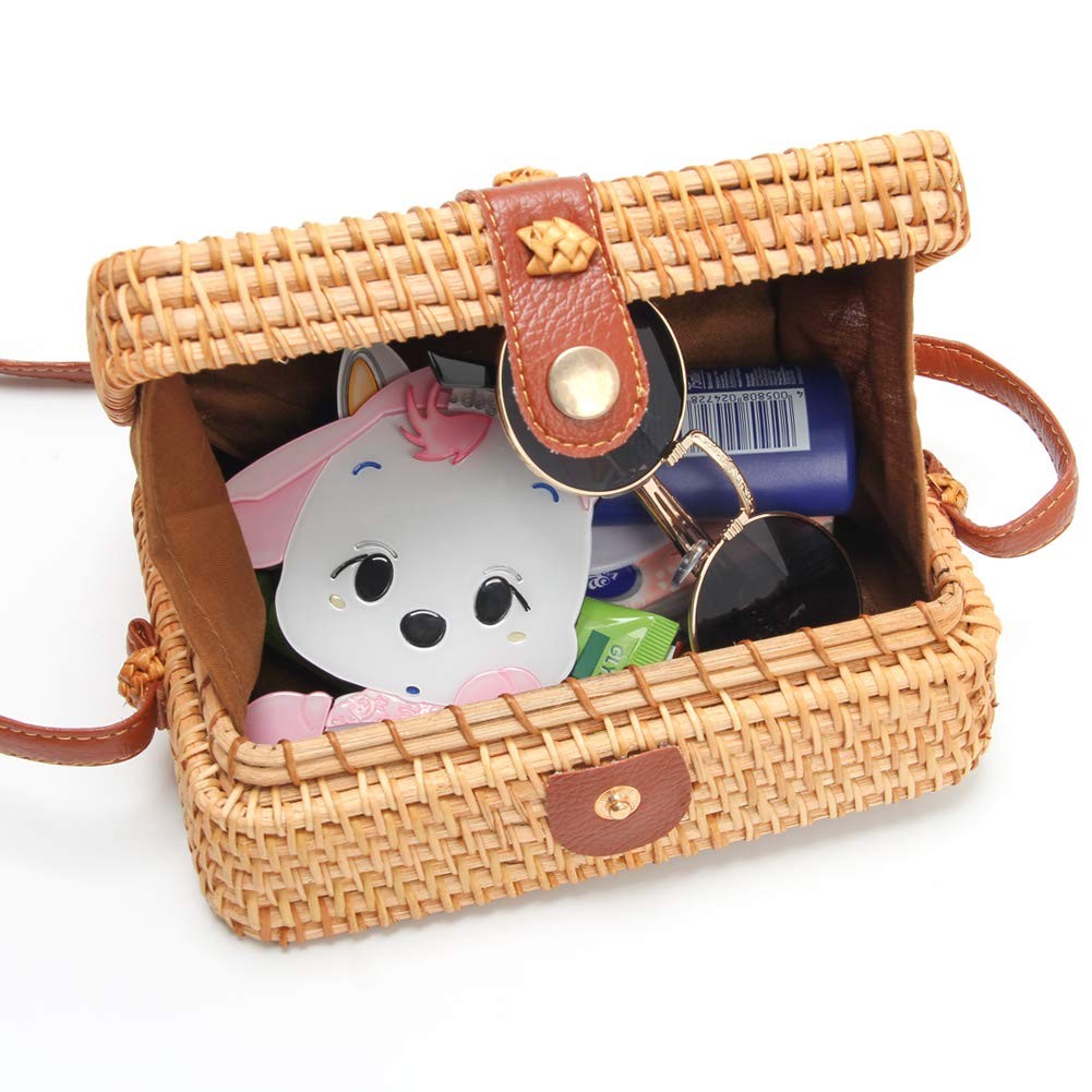 CrazyPiercing Wicker Square Crossbody 7.5inch x 4.8inch x 3inch, Square-1