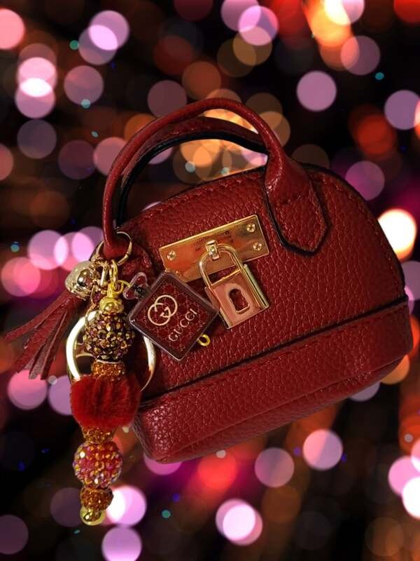 Bag Charm Burgundy Faux Leather Luxe Mini Purse Charm Keychain Accessory