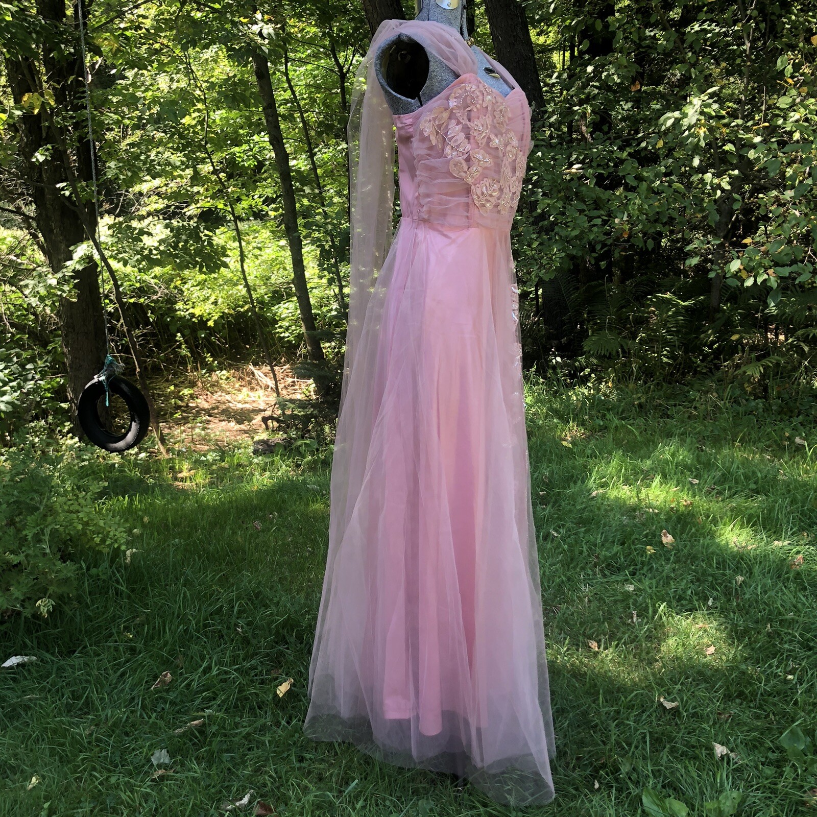 Vintage 1940’s Sequin Pearls Lace Cocktail Gown Dress 36-28-48 Stunning unworn