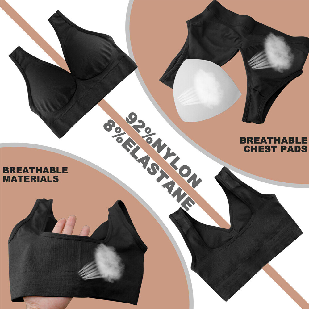 US 2~4 Pack Women’s Padded Sports Bra High Impact Seamless Bralette Plus Size