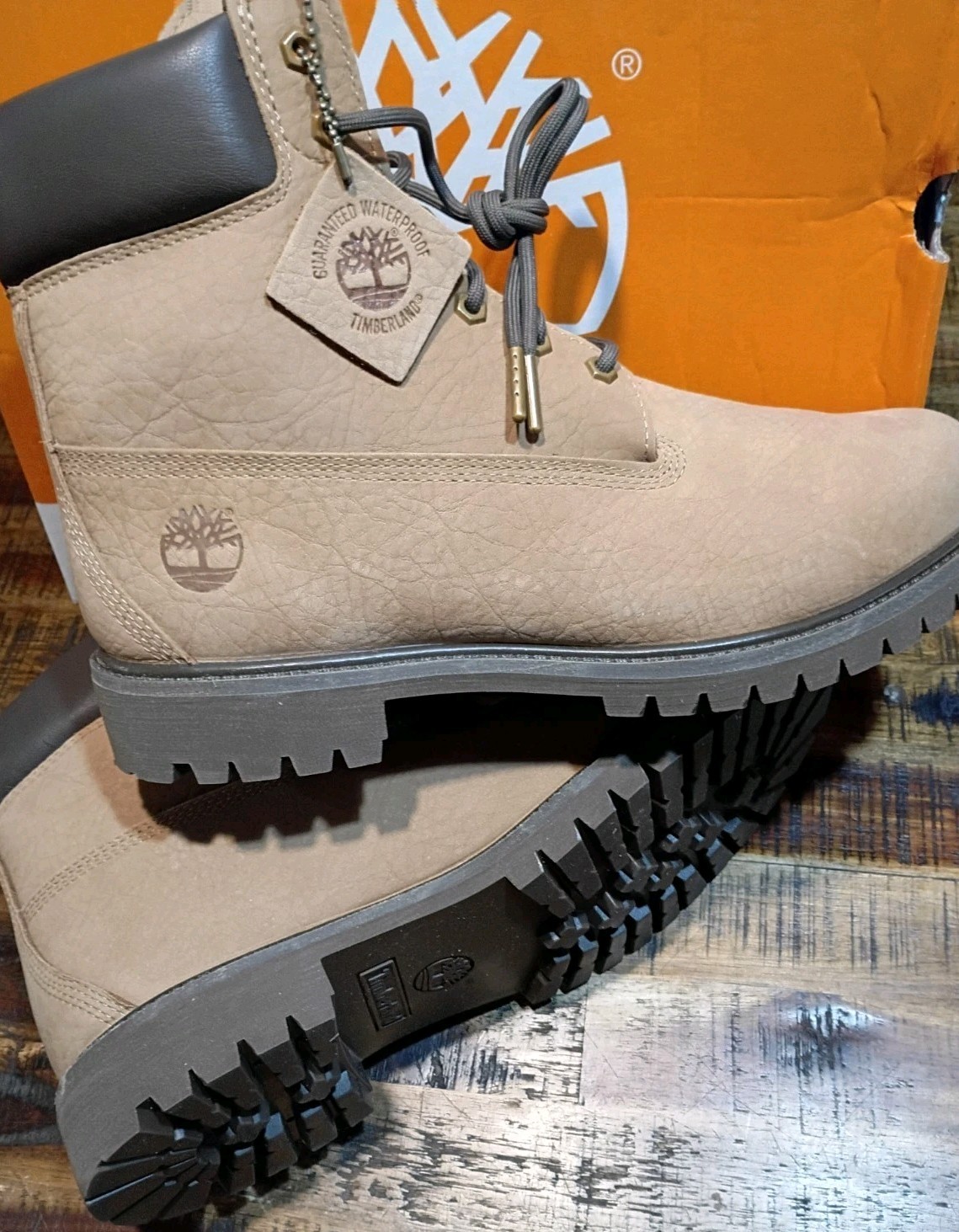 Mens Timberland Premium Waterproof Med Beige Premium Nubuck Lthr Boot SZ 8.5