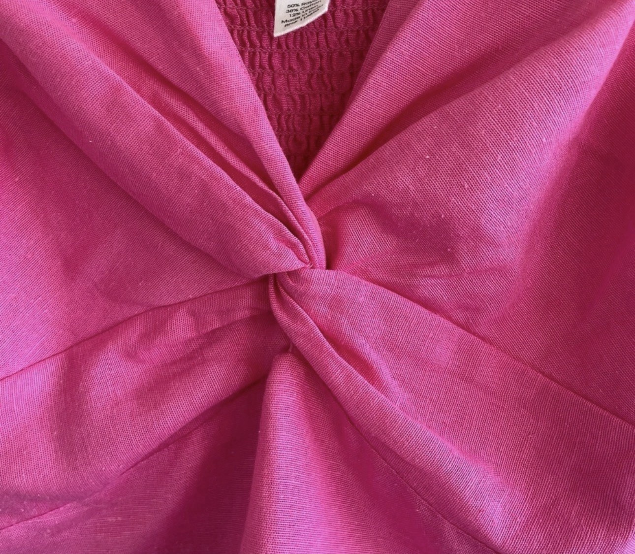 Japna Pink Twist Front Crop Top Size XS Boho Flutter Sleeve Smocked Back