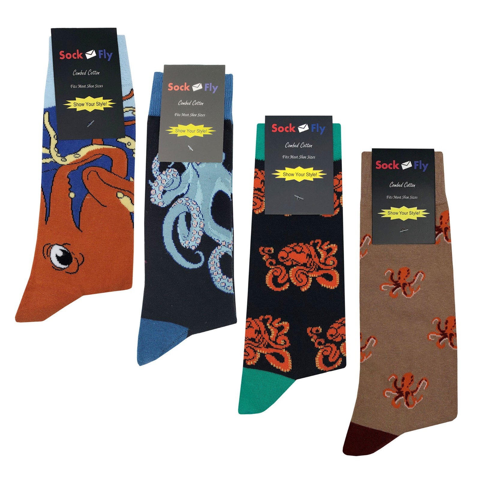 NWT Octopus Dress Socks 4 Pack Novelty Men 8-12 Crazy Fun Sockfly