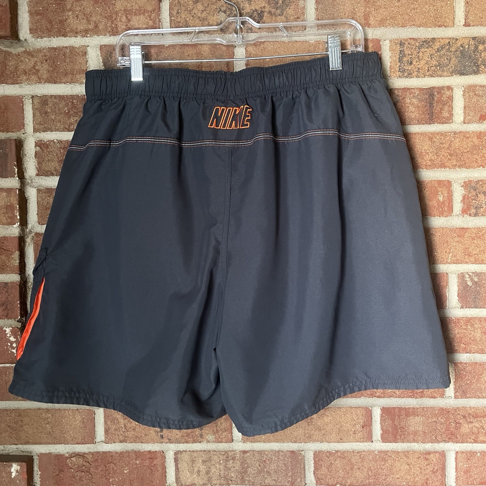 Nike Men XXL Core Volley 9″ Cargo Swim Trunks Mesh Liner Charcoal Grey Orange